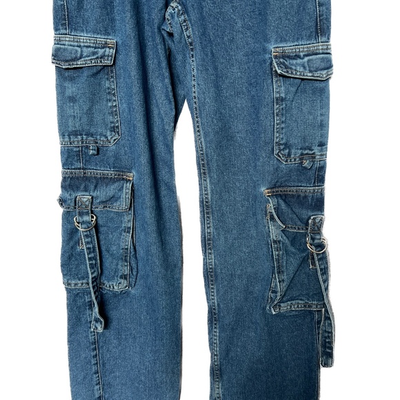 AEROPOSTALE Jeans Utility Cargo Low Rise Wide Leg Sz 2 Strappy Blue 100% Cotton - Picture 4 of 8